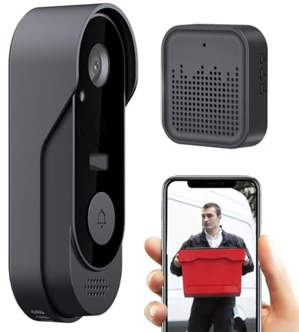 Generico Campanello Wireless con Videocamera | Video Campanello Senza Fili - Dialogo Bidirezionale con Sensore di Movimento per Interni ed Esterni Avvisi Visitatori Lavoro da Remoto
