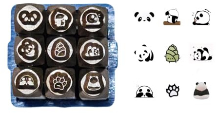Lot de 9 burins en métal - Outil de conception de bijoux - Série Panda - Outil de sculpture de bijoux pour travaux manuels et sculpture - Tampon en acier