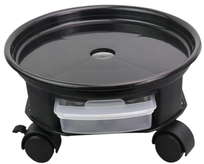 Anneome Vassoio per Vasi da Fiori Rotondo 38 CM con Ruote e Freno Base in Plastica Resistente con Cassetto Portaoggetti Integrato Supporto Mobile per Piante da Interno ed Esterno Nero