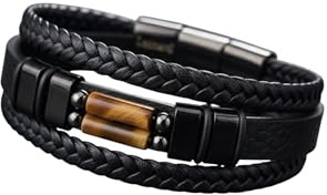 Leomarch Herren Armban |Größenverstellbar dank 1,5cm Verlängerung |Schwarzer Edelstahl Magnetverschluss |Mehrreihig geflochten |Männerschmuck in Geschenkbox