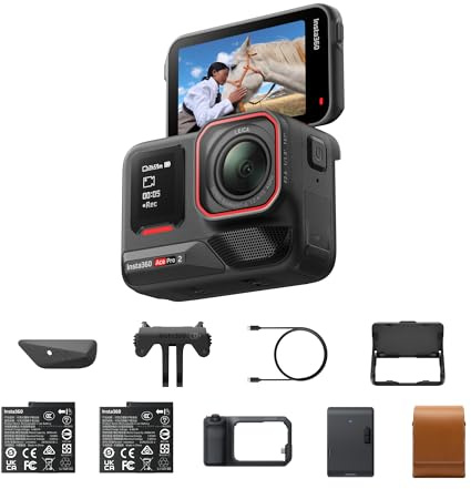Insta360 Ace Pro 2 Pack Instantané - Caméra d'action 8K Objectif Leica | Camera moto, appareil photo capteur 1/1,3, HDR 4K, écran rabattable, audio pro, étanche, pour vlog, moto, sport, voyage, ski