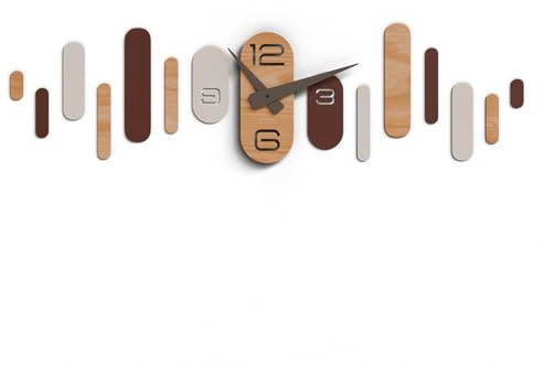 Giallobus - Orologio da Parete Adesivo Modulare Geotime - Wave - Legno Mdf - Geotime - 13W_Elm - Orologio da parete moderno - Numeri adesivi 3d - Costruzione modulare