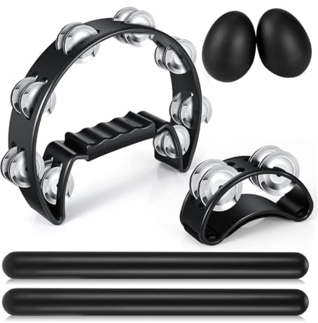 BOFRHME 6 Piezas de Panderetas, Pandereta de Media Luna de Mano con Rítmicas, de Huevos, Juego de Instrumentos Musicales de Percusión