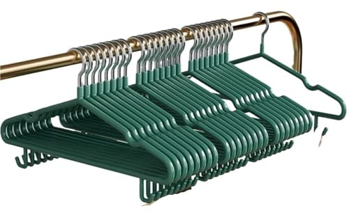 Grucce per abiti Grucce 10 pezzi antiscivolo rivestite con ganci for abiti, cappotti, pantaloni, grucce in metallo for appendere vestiti senza lasciare traccia, tacche rotonde(Green)