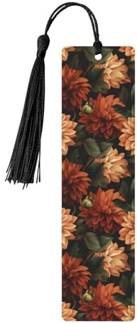 Grand marque-page vintage en bois avec pompons Orange Dahlias pour travaux manuels, marque-pages pour lecteurs amateurs de livres