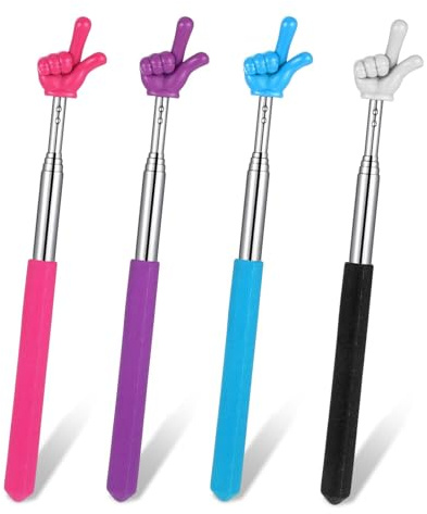 Yuannee Zeigestab Ausziehbar,4 Pcs Teleskop mit Finger Zeigestock mit Finger | Edelstahl Zeigefinger Stab Bunte Fingerform Zeigestock Multifunktions Zeigefinger aus Edelstahl Lesehelfer