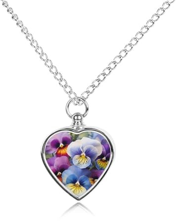 ELUZZIZUT Pansy Perfection Pet Cremation Jewelry for Ashes Heart Pendant Locket Urn Necklace Personalized Memorial Keepsake Necklace for Women Men to Hold Ashes of Loved Ones
