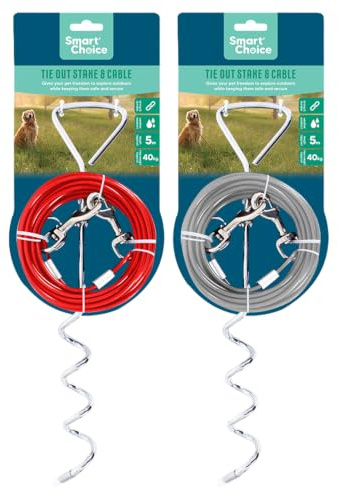 Cable de amarre para perros y estaca en espiral de 5 m, 40 kg