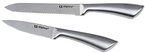 alpina Kochmesserset 2-Teilig - Profi Messerset - Multifunktionales Chefmesser - Bestückt für Küchen - Allzweckmesser aus Edelstahl - Brotmesser - 20 und 24 cm - Silber,