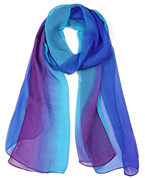 uxcell Long Chiffon Lightweight Sheer Wedding Scarf Silky Gradient Color Party Shawl Spring Summer Beach Wrap for Women 63x19.6 Royal Blue