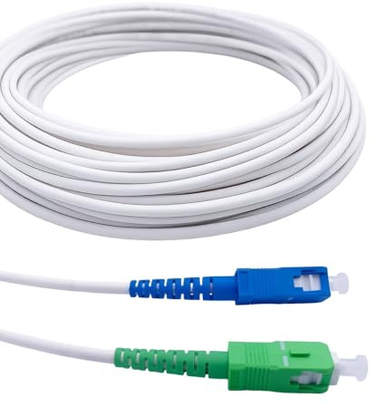 Elfcam - Cable/Rallonge Fibre Optique (Freebox) - Jarretière Simplex Monomode SC-APC a SC-UPC - Blindage et Connecteur Renforcée - Perte Très Fiable - Blanc, 15M