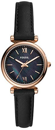 Fossil Damenuhr Carlie Mini, Quarzwerk, 28mm Rose Gold Edelstahlgehäuse mit einem Lederarmband, ES4700