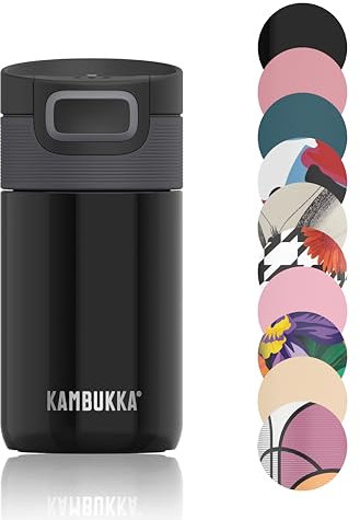Kambukka Etna 300ml / 10oz Insulated Travel Mug in Stainless Steel, Leak-Proof Thermos with Snapclean Technology, Ideal for hot and Cold Drinks, Non-Slip Bottom - Pitch Black