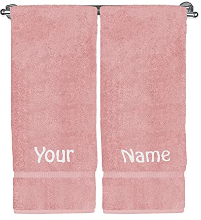 Luxury Hotel & Spa Collection, Personalized Towel, 100% Turkish Cotton 750+ GSM, Personalized Gift, Bathroom Dobby Border Bath Towel 27 X 54 (Pink, Monogrammed Bath Towel - Set of 2)