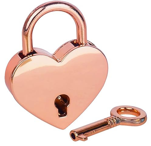 HMF Mini lucchetto decorativo con chiave a forma di cuore | 3,9 x 3 x 0,7 cm | Oro rosa
