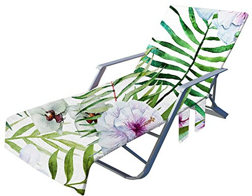 Highdi Schonbezug Liegestuhlauflage, Schonbezug für Gartenliege, 3D Strandliegenauflage mit Taschen, Mikrofaser Handtücher für Strandliegen Liegestuhl (75x210cm,Tropische Blume)