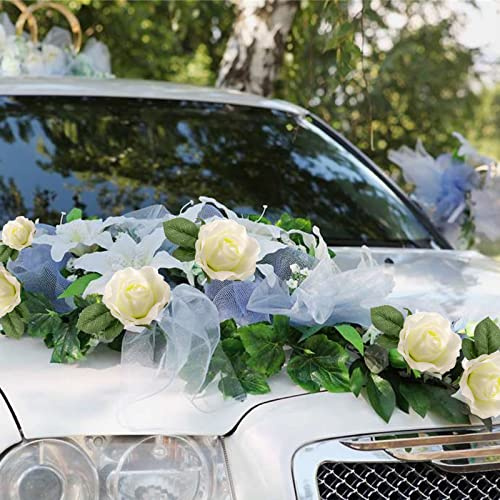 Taekooki Autoschmuck Hochzeit 2 Weiss Tüll, Auto Hochzeit Deko BrautPaar Hochzeitsauto Dekoration Wedding Autogirlande Hochzeitsdeko für Auto Hochzeit Deko Tischdeko Zimmerdeko