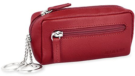 MANAGE XXL Schlüsseltasche Leder Rot für Damen und Herren - Schlüsseltasche mit Münzfach - echtleder Schlüsseletui Schlüsselmäppchen keychain Unisex Schlüssel Autoschlüssel Rot