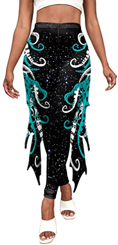 Panegy Costume da sirena per le donne Leggings in scala di pesce a vita alta Pantaloni a coda di sirena Leggings a lunghezza intera Pantaloni da allenamento di Halloween, Nero , M