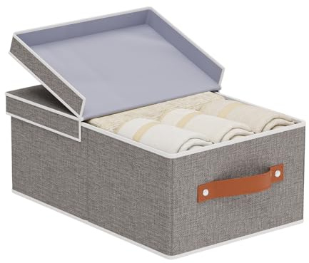 YheenLf 1 Stück Aufbewahrungsbox, Aufbewahrungsboxen mit Abnehmbarem Deckel, Kleiderschrank Organizer Box für Bücher, Kleidung, Vliesstoff, Waschbare, 33x23x14cm, Grau