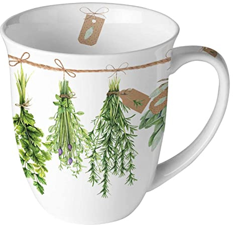 Ambiente Teetasse Kaffeetasse Becher Mug 0,4 l Kräuter fresh herbs Henkelbecher Kräutertasse Fine Bone China Porzellan