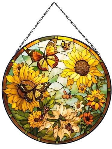 Payutou Girasole da appendere in vetro colorato per finestre, 20 cm, dipinto a mano, acchiappasole da giardino da appendere per Natale, festa della mamma, San Valentino, regali di festival