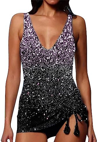 WILLBEST Tankini Damen Swimming Pool meerjungfrauenflosse Bikini bunt Bikini Oberteil Hose Damen hemdkleid Badeanzug bauchweg Push up Hose high Waste Overall