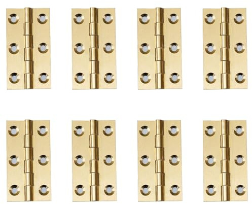 Leliafleury 8Pcs Folding Door Hinges 50mm(2 inch) Brass Hinges for Window Cabinets Closet Drawer Boxes, Gold