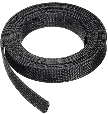 sourcing map Gaine de protection tressée extensible en PET pour gestion des câbles – Gaine de protection des câbles – Pour TV, ordinateur, audio, appareils domestiques – Noir – 3 m – 2,5 cm