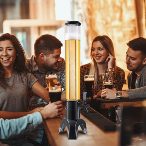 Fiorky Dispensador de bebidas de torre de cerveza, dispensador de cerveza de 3 litros, torre de cerveza con espiga y tubo de hielo, dispensador de licor de mesa, dispensador de bebidas transparente