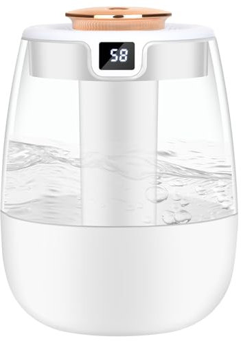 Adiwo Humidifier for Bedroom, 1.8L Cool Mist Humidifiers with Smart Humidity Display, Mini Air Humidifier, Ultra-Quiet 20dB, Night Light, 20H Runtime, Waterless Auto-Off for Home Baby Plants Office