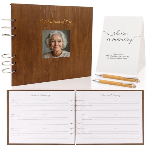 Farrdun Wooden Funeral Guest Book for Memorial Service Memory Book Celebration of Life Decorations,in Loving Memory Guest Book for Funeral Guests to Sign in with Condolence Memory Table Sign & Pen