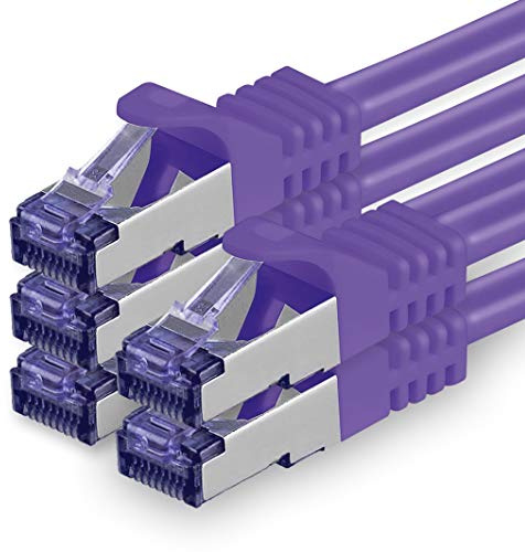 1aTTack.de Cat.7 Netzwerkkabel 0,5m - Violett - 5 Stück - Cat7 Patchkabel (SFTP/PIMF/LSZH) Rohkabel 10 Gb/s mit Rj 45 Stecker Cat.6a - 5 x 0,5 Meter Violett