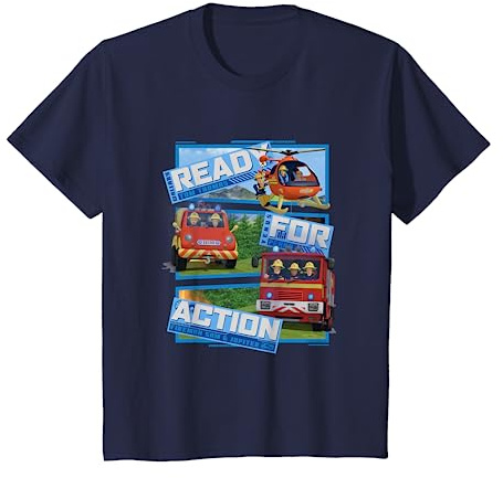 Fireman Sam Kinder T-Shirt, Action, Blau, Kurzarm, Slim, 80, Unisex, Cartoon-Motiv