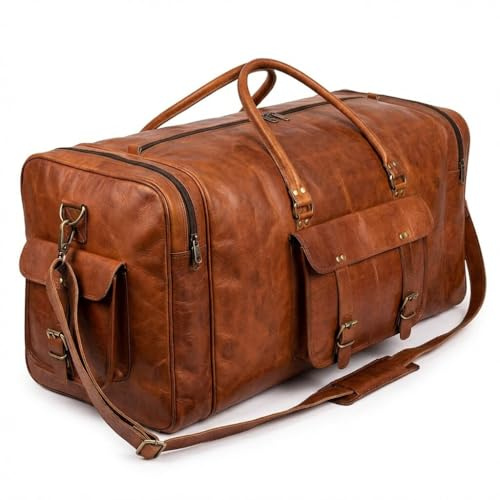 cuero Großes 32-Zoll-Gepäck aus Leder, handgefertigte Reisetasche, Tragetasche, Weekender, Reisen, Übernachtung, Fitnessstudio, Sport, Handgepäck, für Männer und Frauen