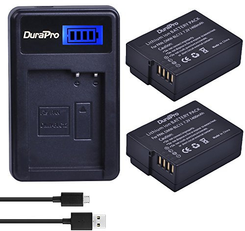 DuraPro 2Stk. 1400mAh DMW-BLC12 DMW-BLC12E DMW-BLC12PP Akku + LCD-USB-Ladegerät für Panasonic Lumix FZ1000, FZ200, FZ300, FZ330, FZ300K, G5, G6, G7 Kameras