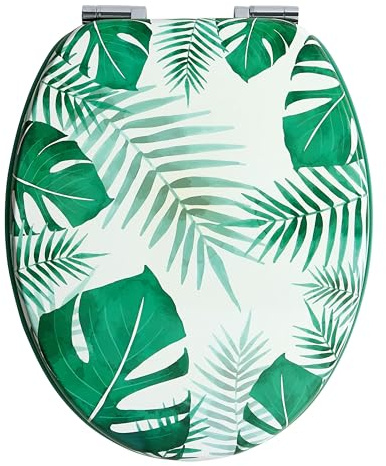 Wirquin 20722725 Abattant WC Woody Palm Vert et Blanc | MDF, frein de chute, charnières inox