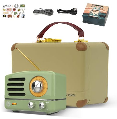 Muzen Radio Bluetooth OTR Metal Speaker, pequeña batería, decoración vintage para interiores, retro altavoz estéreo Hi-Fi, regalos para mujeres/familia