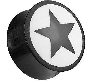 Taffstyle Ohr Plug Flesh Tunnel Piercing Ohrpiercing Organic Saddle Horn Schwarz Knochen Stern Inlay Weiß