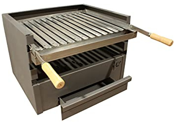 Cajón para Barbacoa con Parilla Inoxidable, barbacoa 50x41 CM carbón y leña con 3 alturas y cajón para cenizas.