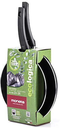 Moneta Ecologica set padelle 24+28 cm, per ogni piano cottura esclusa induzione. Alluminio riciclato da lattine. Made in Italy