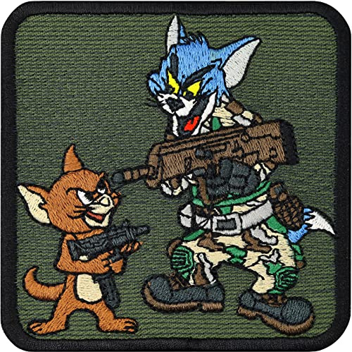 Toppa ricamata ferro o cucitura Tom e Jerry | patch morale tattico da annodare/stirare | gatto e topo toppe jeans applique militare per tutti i tessuti | dimensioni: 85x85mm