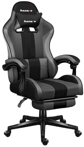 huzaro Force 4.7 Gaming Stuhl - Ergonomischer Bürostuhl & PC Stuhl – Grau | Schreibtischstuhl für Gamer - Bis 150 kg belastbar - Mit ausziehbarer Fußstütze & Lendenkissen - Stoff Mesh