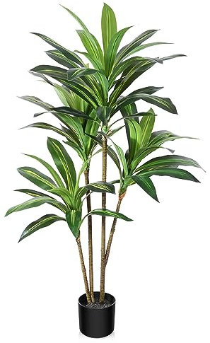 CROSOFMI künstlicher Drachenbaum 120cm künstliche Tropische Plastik Pflanze perfekte künstliche Pflanzen im Topf,Fake Plant deko für Wohnzimmer Balkon Schlafzimmer Büro Perfektes Einweihungsgeschenk