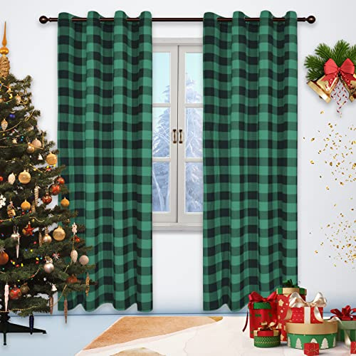 Devola Gardinenschals Gardinen Weihnachten kariert Landhaus-Vorhang mit Karomuster Blickdichte Vorhänge mit ösen Wohnzimmer Küchengardine Landhausstil BxH 132x182cm Grün 1 Stück