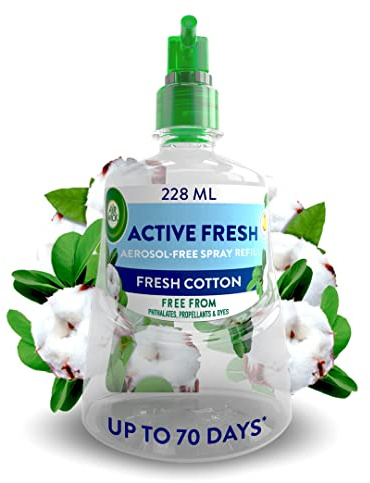 Air Wick Aerosol-Free Automatic Air Freshener Spray Refill, Fresh Cotton, Pack 1 x 228ml, 24x7 Active Fresh Odour Neutraliser, Lasts Up to 70 Days, Air freshener For Home