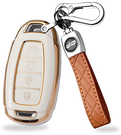 ontto Autoschlüssel Hülle Cover Passt für Hyundai Palisade Elantra GT Accent Kona Santa Fe Veloster 2019-2022 Schlüsselhülle Schutzhülle Schlüsselanhänger TPU Schlüsseletui 4 Taste-Beige B