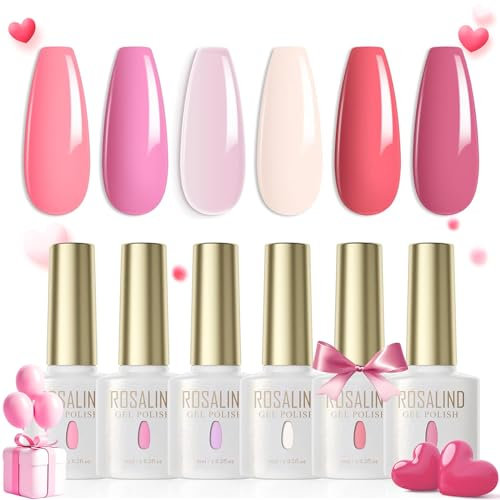 ROSALIND UV Nagellack Pastell,6 Farben Rosa Neon Rosa Baby Hot Gel Nagellack Set Farbgel für Gelnägel Soak Off UV LED Gel Nail Polish Valentinstag Für Lampe Pastell Frühling Sommer