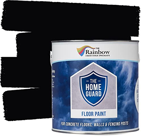 RAINBOW CHALK MARKERS Floor Paint - 5L Black | Heavy Duty & Hard Wearing, Water-Based Indoor & Outdoor Floor Paint | Non-Slip Satin Finish Garage Floors, Warehouse, Concrete, Stone & Patio Floors