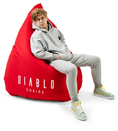 Diablo Gaming saccosäck XXL sittdyna med fyllning gamingfåtölj barnsaccosäck beanbag för barnrum vardagsrum EPS-pärlor polyester 110 cm x 100 cm (röd)